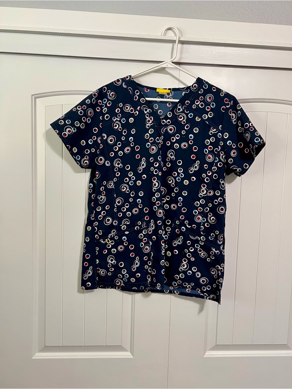 Navy Circle Print Medical Scrub Top